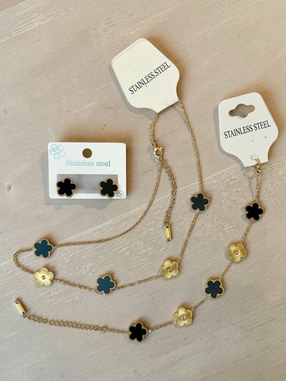 Gold Black Luxury Inspired Flower Necklace & Earring & Bracelet Set